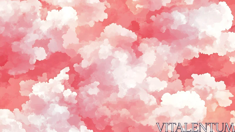 Soft pink watercolor clouds drift across a dreamy sky