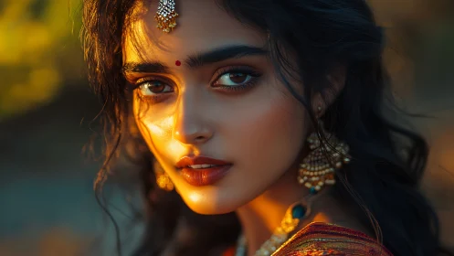 Golden hour portrait celebrates soulful eyes and adornment