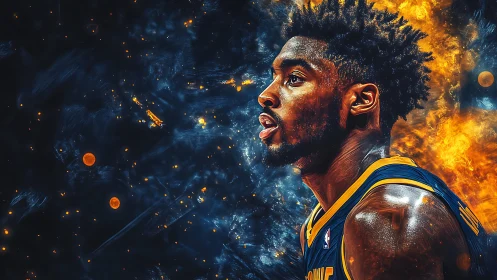 Galactic courtside meteor blazes through swirling cosmic fire