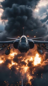 Steel predator knifes through a blooming storm of fire