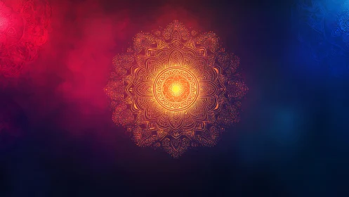 Luminous mandala bloom over deep twilight gradients.