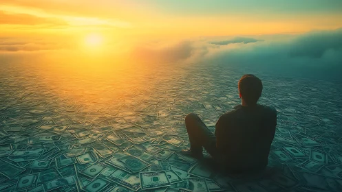 Gentle sunrise reflection over an endless sea of money.