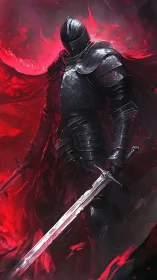 Blood‑red eclipse crowns a shadowforged knight in flame.