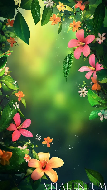 Floral arrangement with pink, orange, and white blooms on gradient background.