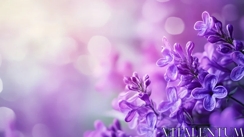 Purple lilac flowers bloom in soft focus bokeh.