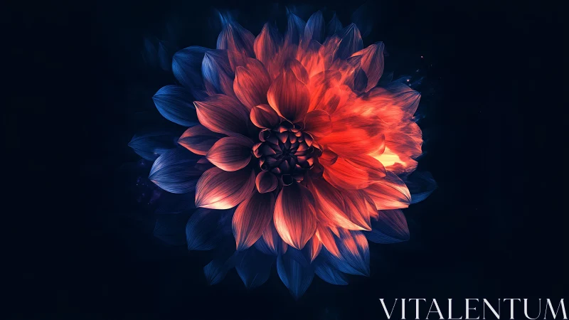 Luminescent Dahlia with Dual-Tone Blue-Orange Gradient Rendering.