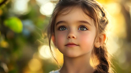 Portrait of Young Girl with Brown Hair Against Blurred Background