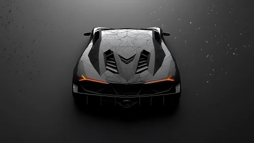Sleek futuristic sports car glows against a dark studio stage