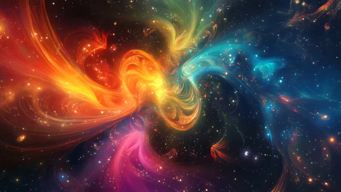 Cosmic paintbrush swirls galaxies into neon aurora rivers