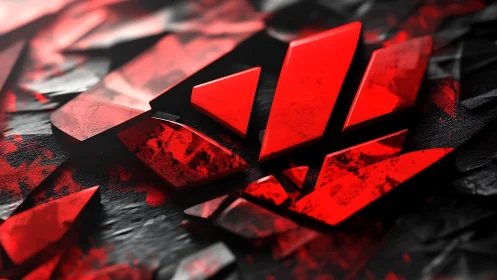 Shattered crimson shards glowing over dark textured ground.