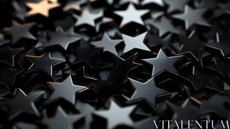 Glossy Black Star Shapes in Abstract Modern Art Style.