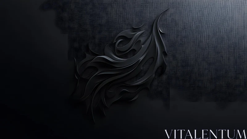 Abstract Black Flame Design on Textured Dark Background.