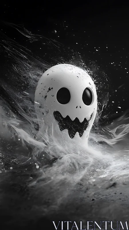 Playful ghostly splash rising from swirling midnight ink.