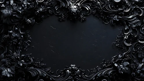 Baroque black floral frame with high-gloss sculpted ornamentation.