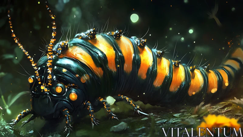 Bioluminescent macro caterpillar rendered with high specular detail