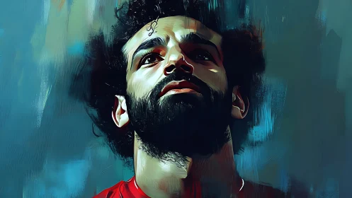 Digital portrait of focused footballer in bold colors.