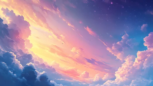 Soft sunrise clouds drifting into a starry twilight sky.