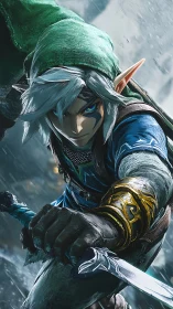 Dynamic close-up of armored elf warrior rendered in high-detail 3D