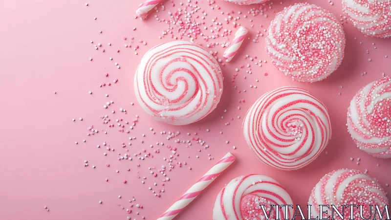 Pink and White Spiral Lollipops with Pearl Candy Beads.