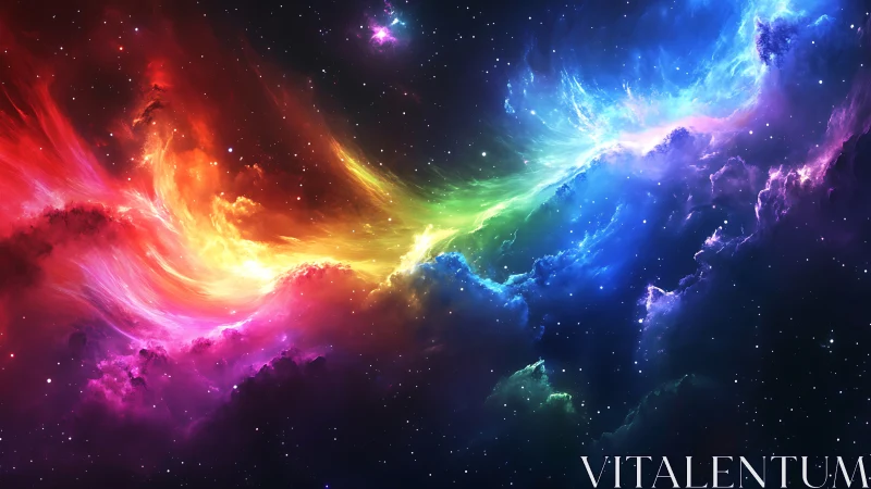 Radiant rainbow nebula arcs through deep cosmic starlight