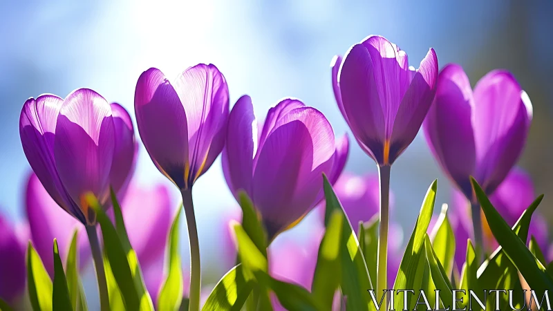 Purple Tulips Against Blue Sky
