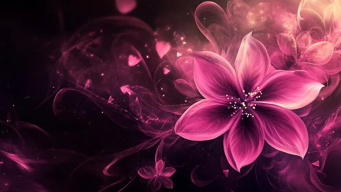 Glowing Magenta Flowers Bloom in Ethereal Digital Light
