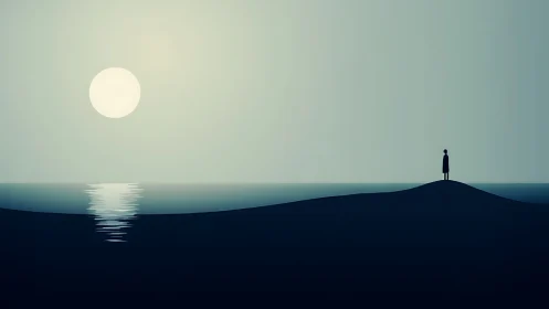 Solitary Figure on the Horizon at Dusk.
