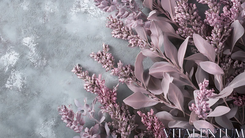 Delicate Pink Flowers Against Textured Gray Stone Surface.