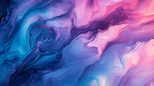Iridescent cyan and magenta fluid gradients merge in abstract vortex