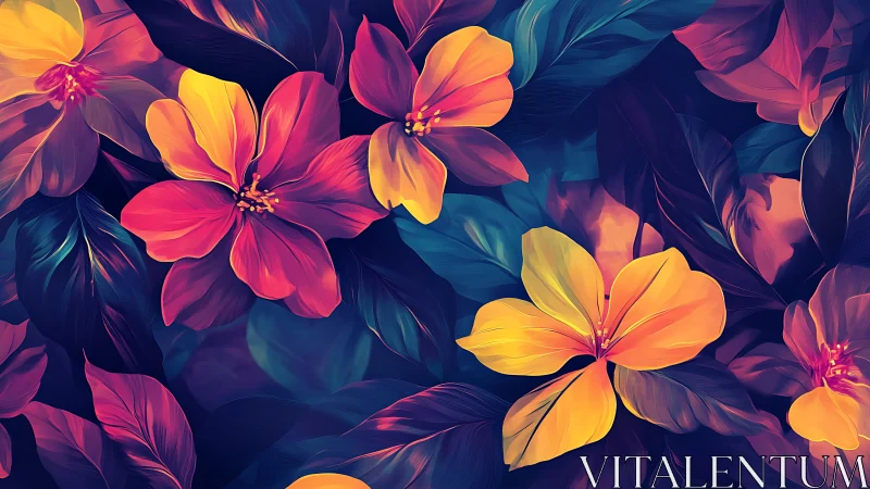 Digital illustration demonstrating vibrant volumetric petals with chromatic gradient overlays