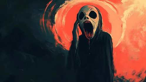 Midnight wraith howls open-mouthed before a burning halo