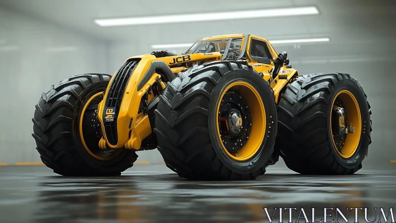 Monster-wheeled JCB crawler lounges like a yellow garage titan