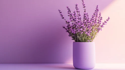 Lavender Arrangement in Cylindrical Pot with Chromatic Color Gradient Background