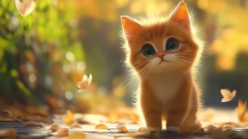 Adorable Orange Kitten in Golden Sunlit Garden
