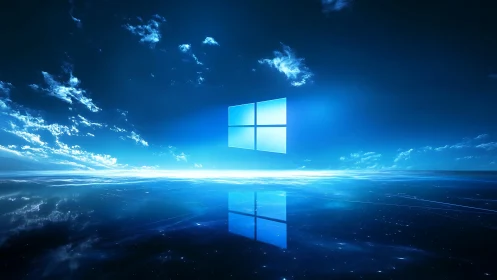 Luminescent OS window icon over hyperreal oceanic horizon.