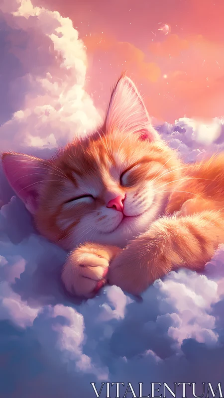 Sleeping Cat Cradled in Celestial Clouds.