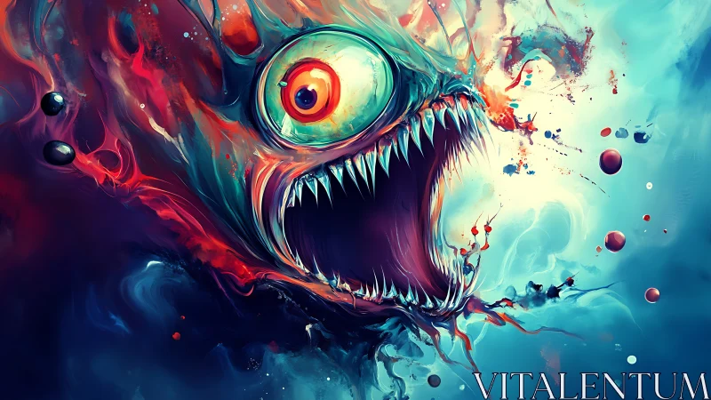 Explosive deep‑sea predator rendered with high‑contrast chromatic turbulence