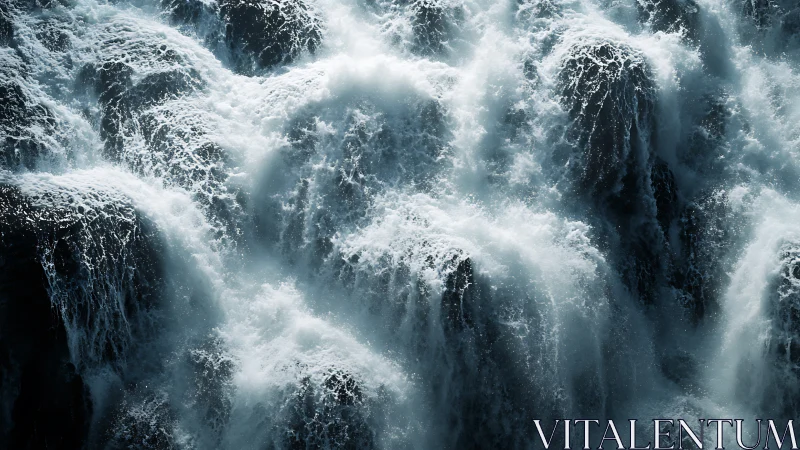 Turbulent multi-tier waterfall flow in high-speed hydrodynamic study.