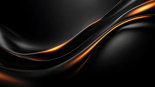 Sleek metallic abstract waves with glowing orange highlights.