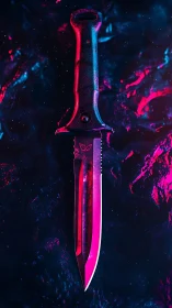 Neon Dreams: A Glowing Blade in Digital Cosmos.