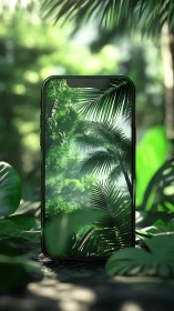 Phone window opens a lush green jungle escape.