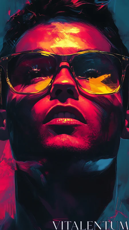 Bold neon portrait of a reflective dreamer in warm light.