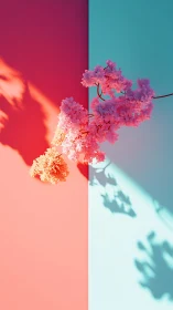 Floral Arrangement Against Geometric Color-Block Backdrop
