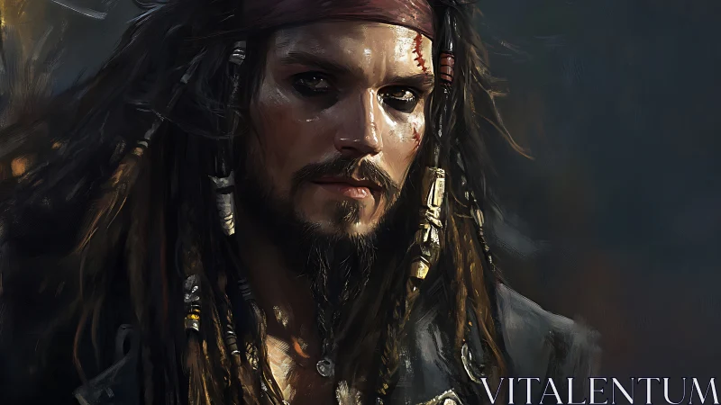 Weathered pirate captain portrait under low dramatic light