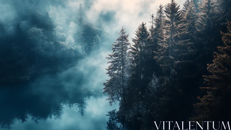 Misty Forest Magic: Where Ancient Trees Meet Morning Light.