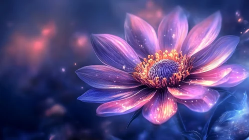 Luminescent Flower with Glowing Petals in Cosmic Setting.