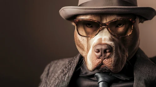 Cool canine dons sharp suit and hat with serious style
