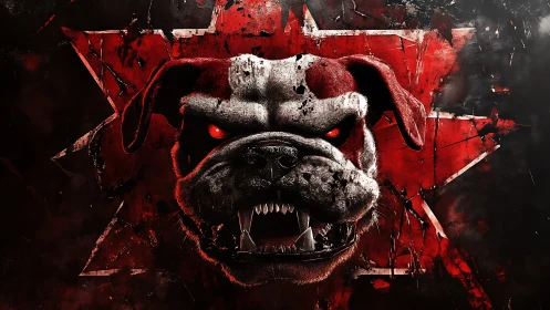 Canine head illustration with red fractured background.