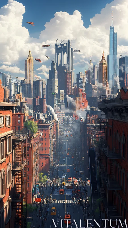 Skyways and streets meet in a lively futuristic cityscape
