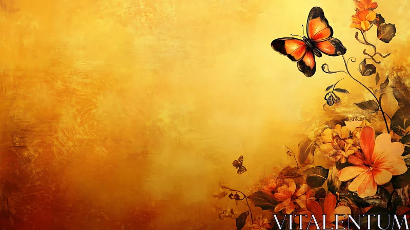 Golden garden with gentle butterflies in soft evening light.